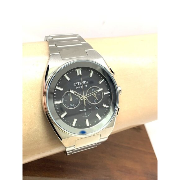 Citizen Mens Watch Eco-Drive CA4580-50E Chronograph Black Dial Silver Steel 43mm - Picture 12 of 15